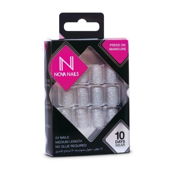 Novanails Press On Solid Silver Glitter - 0006-Nova Nails-UAE-BEAUTY ON WHEELS